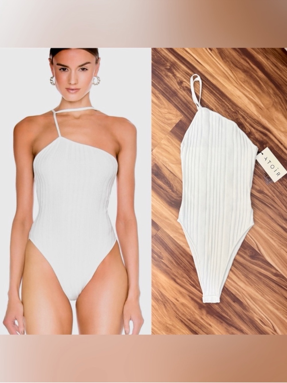 Atoir Elwood White Ribbed Asymmetric One-Shoulder Bodysuit
